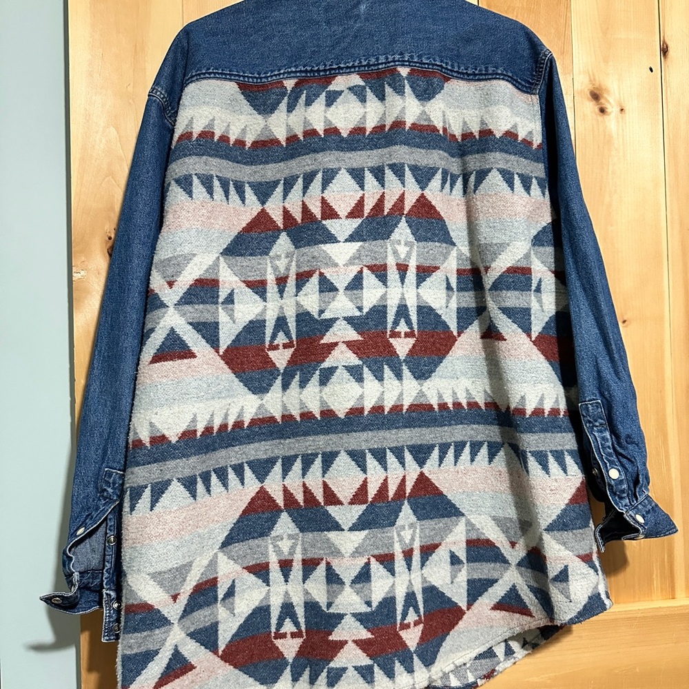 Esprit 90s Vintage Tribal Pattern Jean Jacket - Size XL
